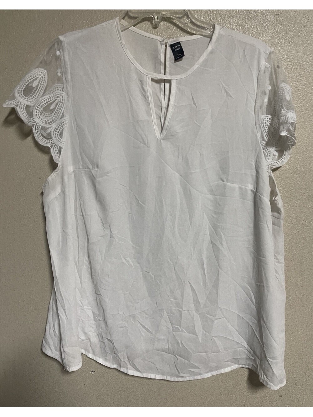 shein curve 2xl Blouse Short Sleeve Lace Trim